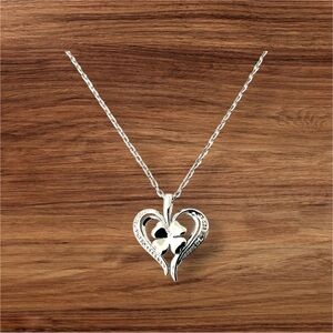 Elegant 925 Sterling Silver Heart 4 Leaf Clover Pendant w/CZ Free Chain Necklace